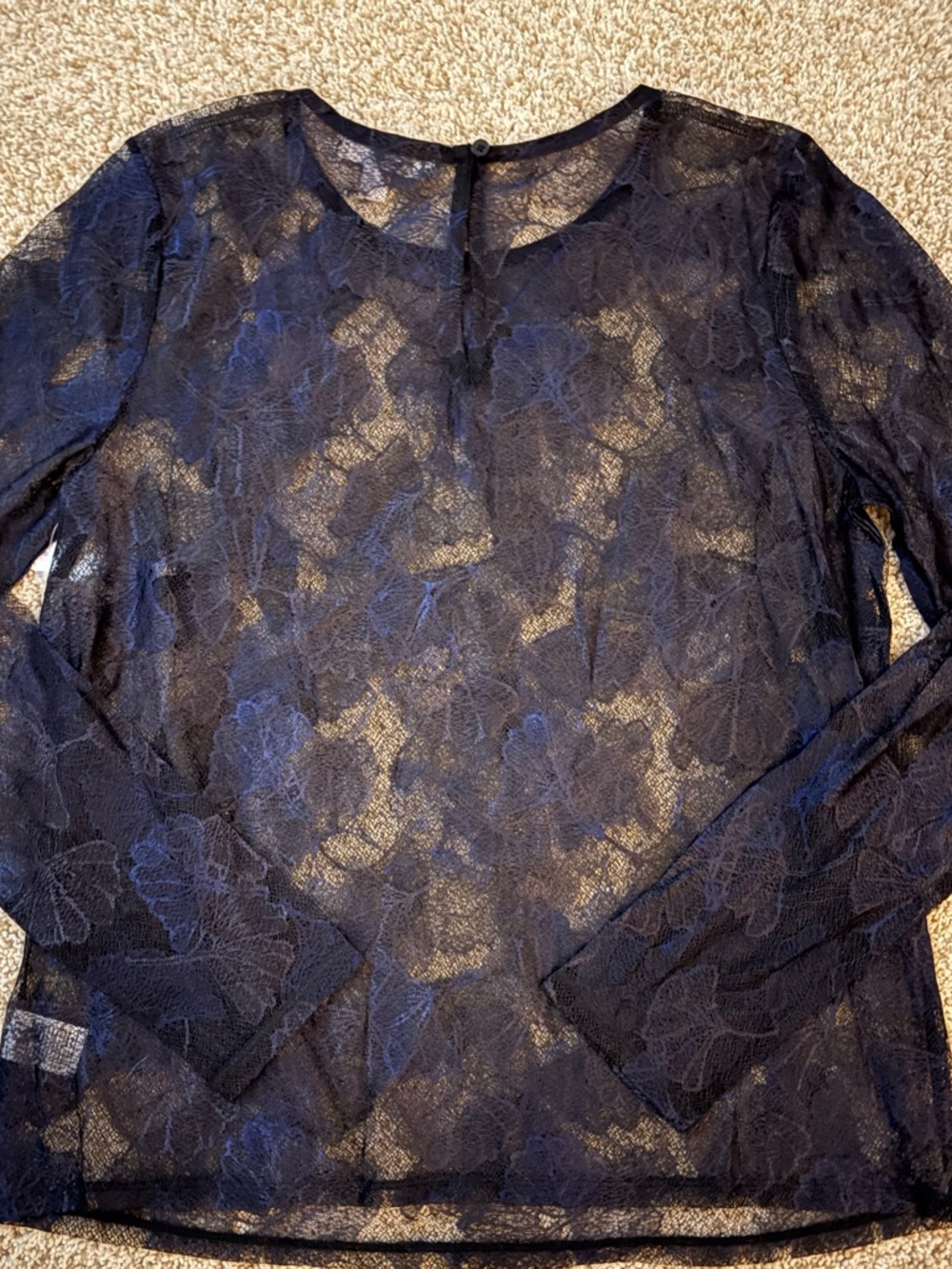 NWT Chelsea 28 Sheer Lace Long Sleeve Top in Black and Dark Blue, Size medium